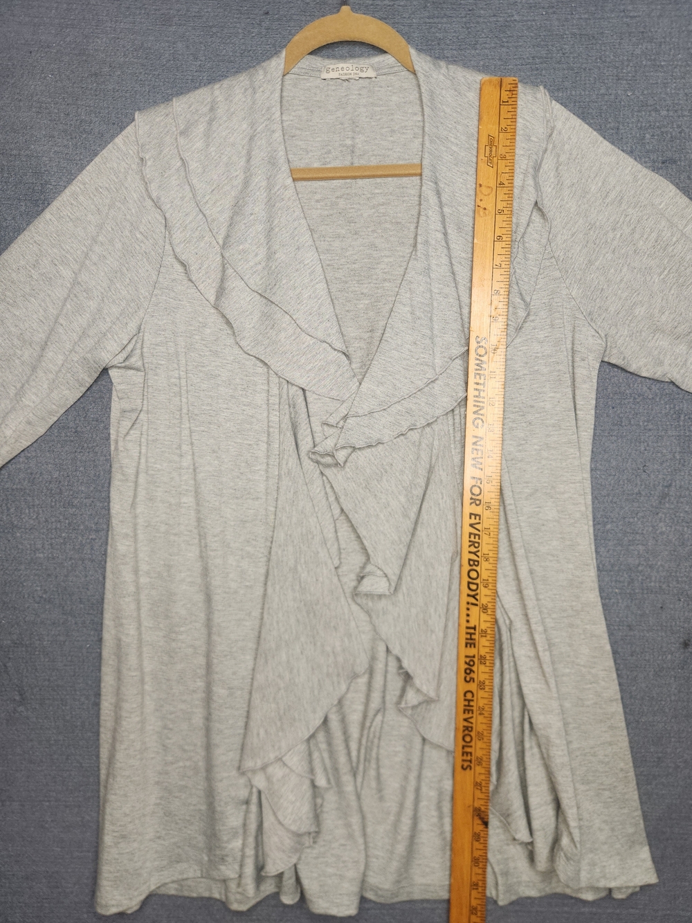 Light Gray Ruffled Open-Front Cardigan Sweater - Picture 6 of 7
